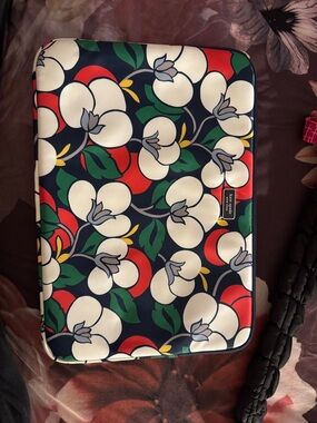 Kate Spade Navy Floral Laptop Sleeve with White, Red & Green Accents